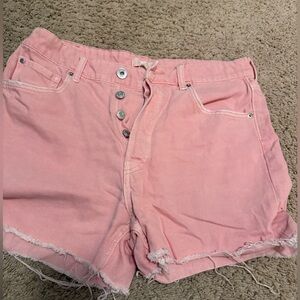 H&M Pink Jean Shorts with Frayed Hem